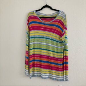 Soft Surroundings Oasis Stripe Sweater Rainbow Tunic Crew Neck Teacher Medium